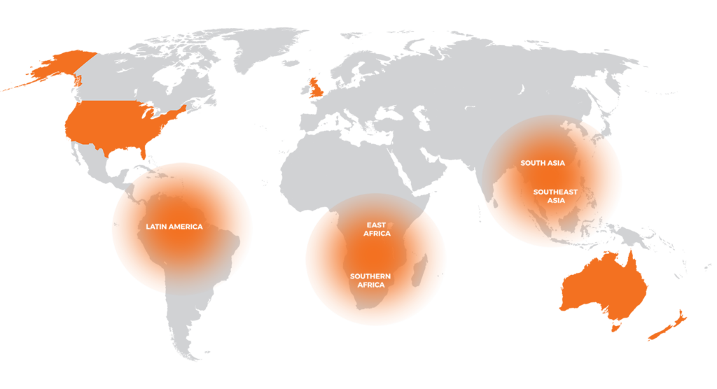 Destiny Rescue - Where We work Map with highlighted regions