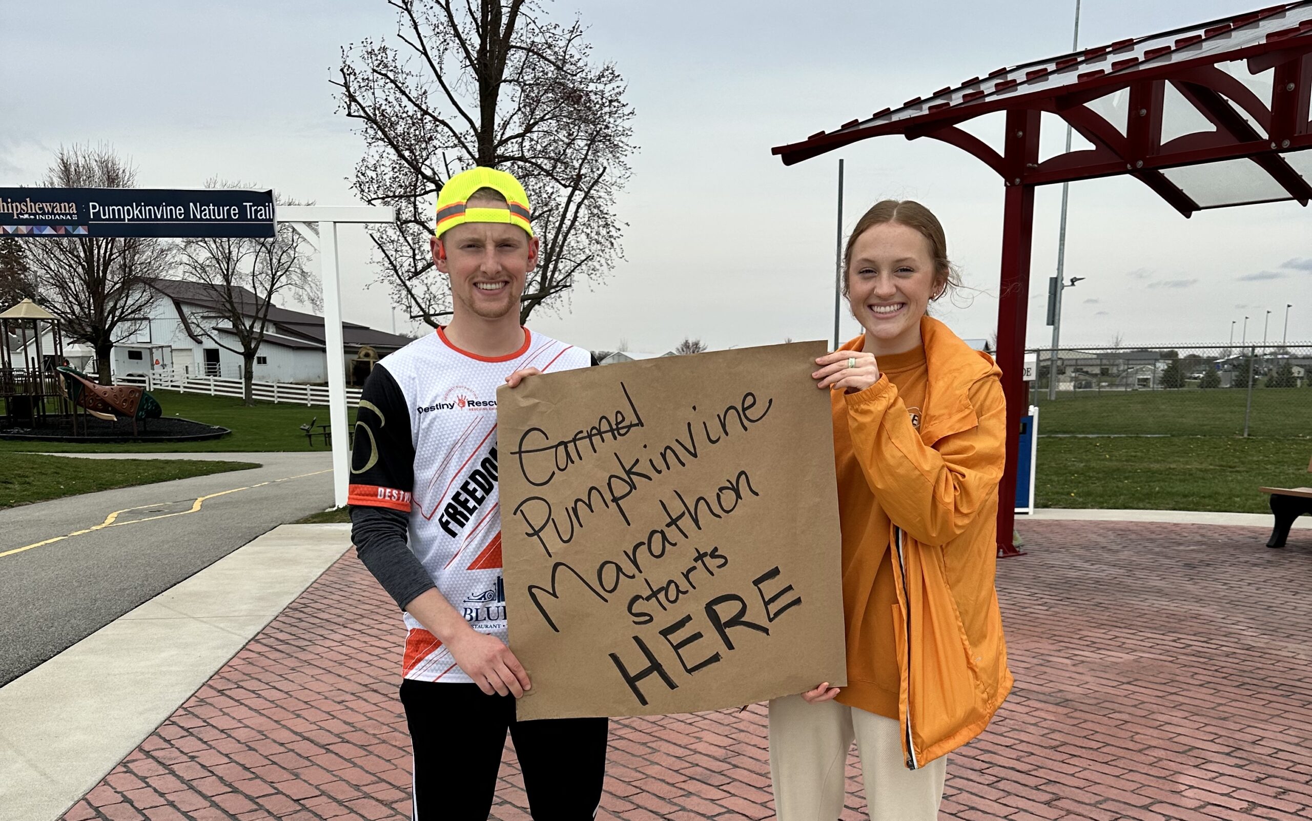 Isaac and his fiancée, Kaylyn, at the Pumpkinvine Marathon
