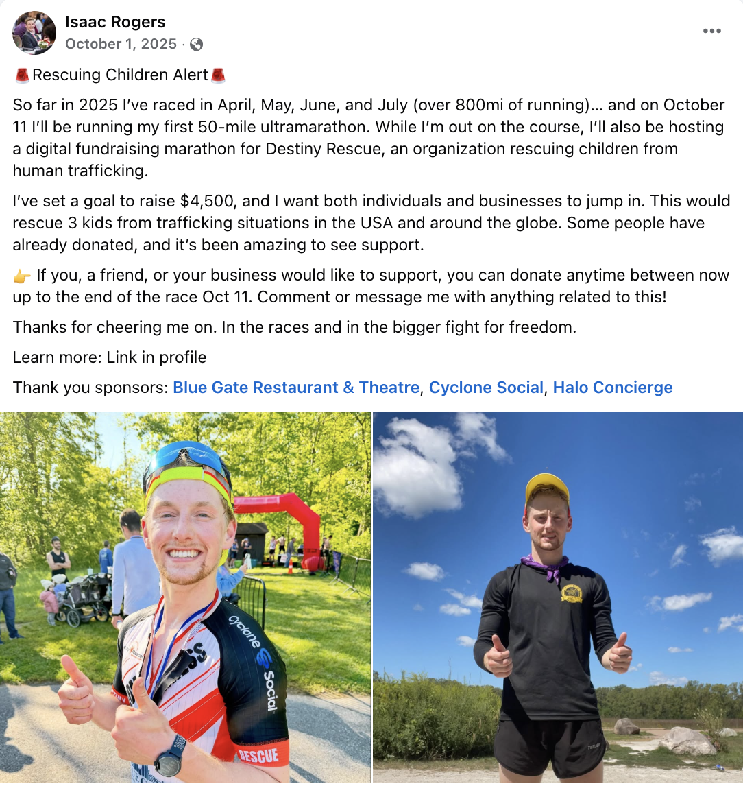 Isaac’s social post promoting his campaign